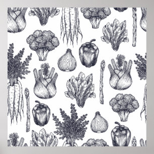 Poster Motif sans soudure de légumes frais. Brocoli, carr