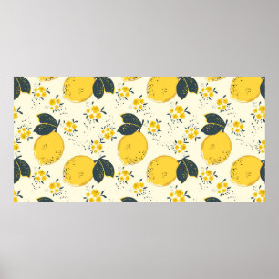 Poster Motif sans soudure en agrumes avec citron jaune co