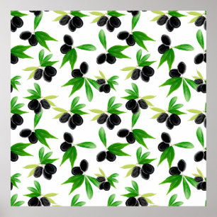 Poster Motif sans soudure Gouache avec branche d'olivier,