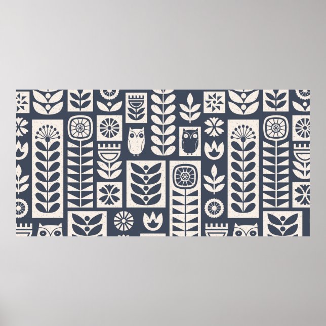 Poster motif scandinave d'art populaire sans couture vint (Devant)