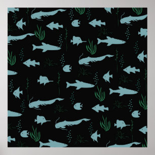 Poster motif sous-marin Abstrait avec poissons et algues