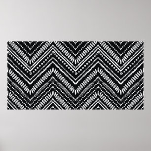 Poster Motif tiré à la main. Zigzag et ligne striée, trib