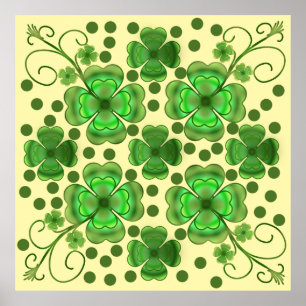 Poster Motif Tourbillon et Trèfle Vert Métallisé Personna
