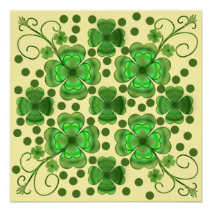 Poster Motif Tourbillon et Trèfle Vert Métallisé Personna