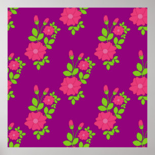 Poster Motif transparent pourpre avec fleurs roses et ver