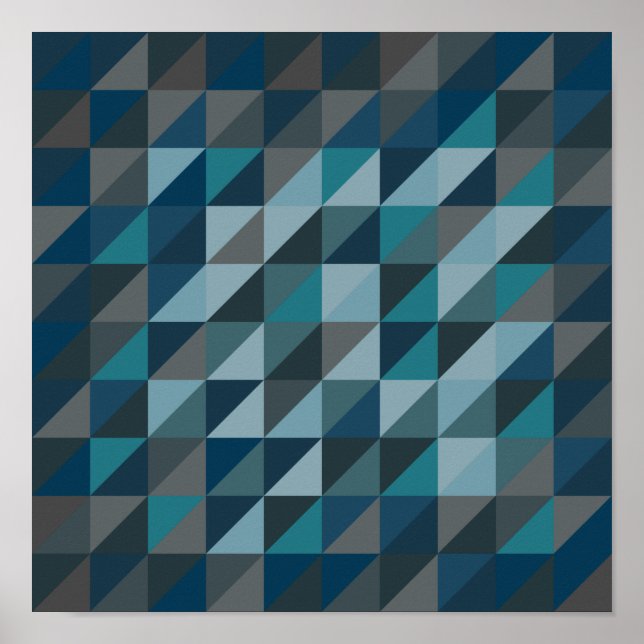 Poster Motif triangle géométrique en bleu et gris (Devant)