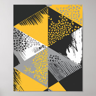 Poster Motif triangle géométrique jaune, gris et noir