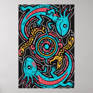 Poster Motif tribal aztèque axolotl Xolotl mythologie boh