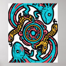 Motif tribal aztèque axolotl Xolotl mythologie boh
