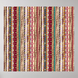 Poster Motif tribal Boho ethnique coloré
