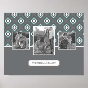 Poster Motif tribal Retro Ikat Photos et textes de famil