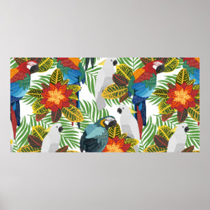 Poster Motif tropical sans couture avec perroquets.