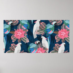 Poster Motif tropical sans couture avec perroquets. Vinta