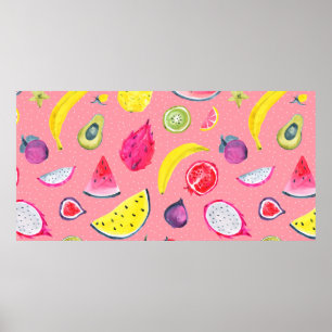 Poster Motif Tropical sans couture de fruits exotiques. M