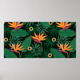 Poster Motif tropique sans couture avec fleurs strelitzia