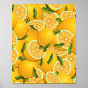Poster motif vibrant de citrons jaunes tropicaux