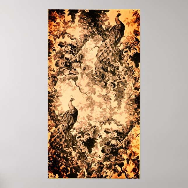 Poster Motif victorien paon fleuri élégant (Devant)