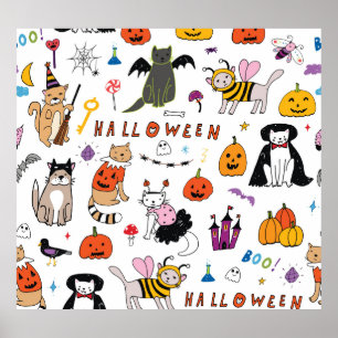 Poster Motif Vintage Halloween Cats