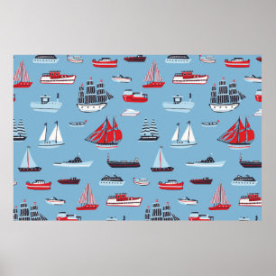Poster motif vintage voyage bateau
