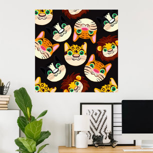 Poster Motif Visages Animaux Chats Lions Chiens