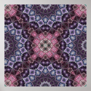 Poster Motif Web Mandala rose et violet vif