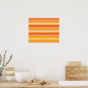 Poster Motif Zig Zag Jaune, Orange et Blanc Moderne