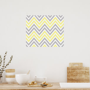 Poster Motif Zigzag, Motif Chevron, Jaune, Gris