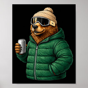 Poster Motifs animaux ours brun après ski shirt skiAni