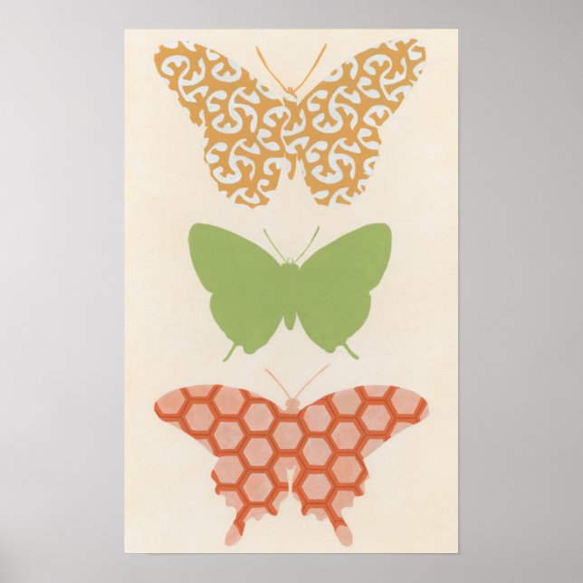 Poster Motifs papillons décoratifs sur Arrière - plan crè (Devant)