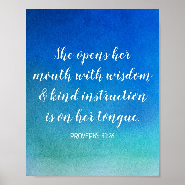 Poster Motivation Bible Verse Aquarelle Bleue Ombre (Devant)