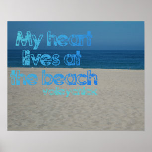 Poster Motivation de volleyball - coeur à la plage
