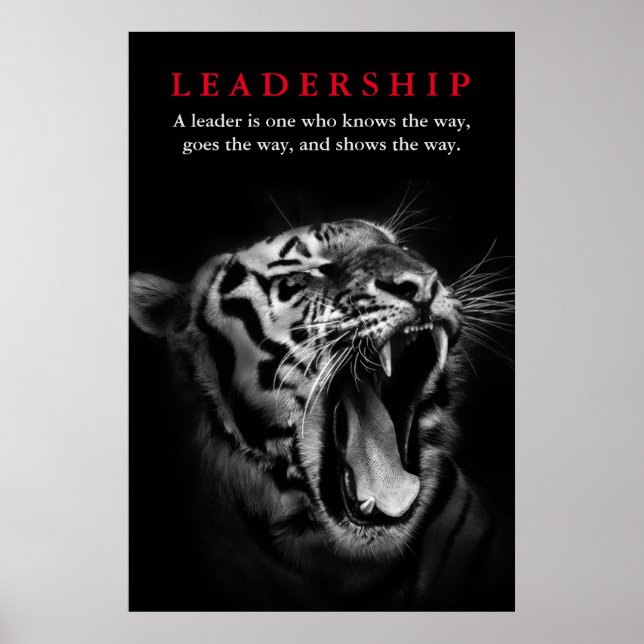 Poster Motivation du leadership du tigre noir et blanc (Devant)