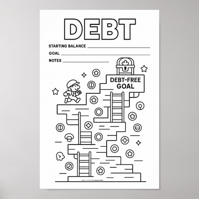 Poster Motivation Fun Debt Video Game Level-Up Tracker (Devant)