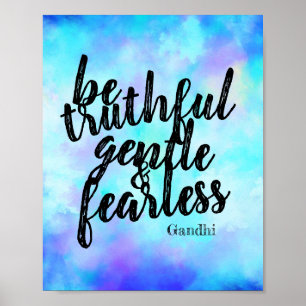 Poster motivation Gandhi être sans peur citation bleu