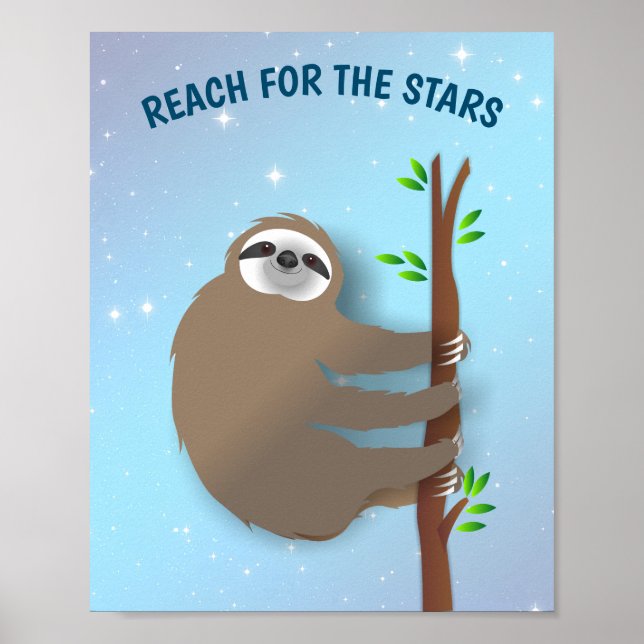 Poster Motivation Reach for the Stars Sloth Escalade Tree (Devant)