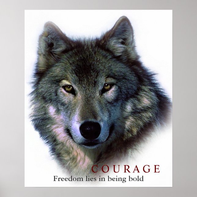 Poster Motivational Courage Citation Wolf Eyes (Devant)
