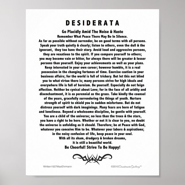 Poster Motivational Desiderata Poem par Max Ehrmann (Devant)