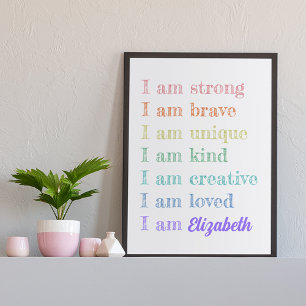 Poster Motivationnel Affirmation Positive Filles Décor De