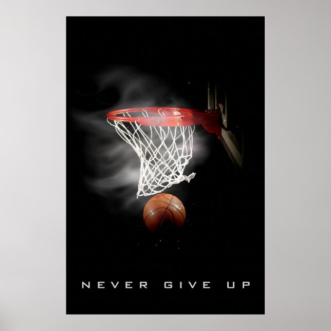 Poster Motivationnel N'Abandonne Jamais Le Basket-Ball (Devant)