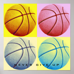 Poster Motivationnel ne jamais abandonner Basketball Pop 