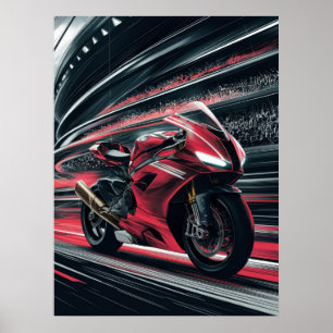 Poster Moto à grande vitesse sur la piste de course