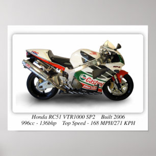 Poster Moto Castrol Honda RC51 VTR1000 SP2 - A3