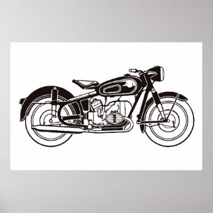 Poster Moto classique noir et blanc