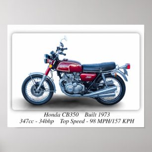 Poster Moto Honda CB350 Four 1973 - A3