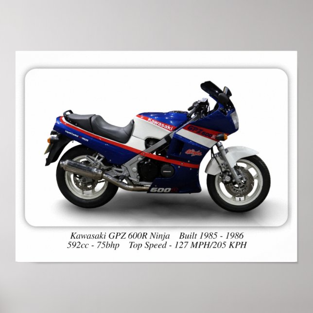 Poster Moto Kawasaki GPZ 600R Ninja - Format A3 (Devant)