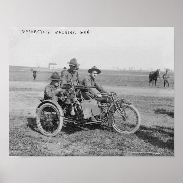 Poster Moto militaire avec Sidecar et Machine Gun (Devant)