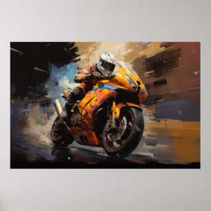 Poster Moto Race Action Sport Peinture Art Décor Abstrait