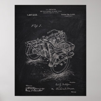 Poster Moto Side-Car 1885 Brevet Chalkboard