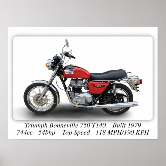 Poster Moto Triumph T140V Bonneville 750 - Taille A3 (Devant)