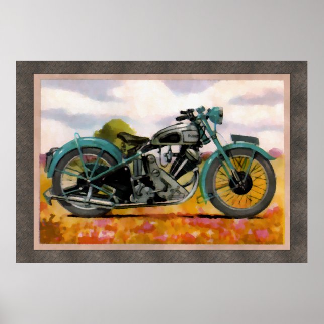 Poster Moto Vintage Aquarelle (Devant)